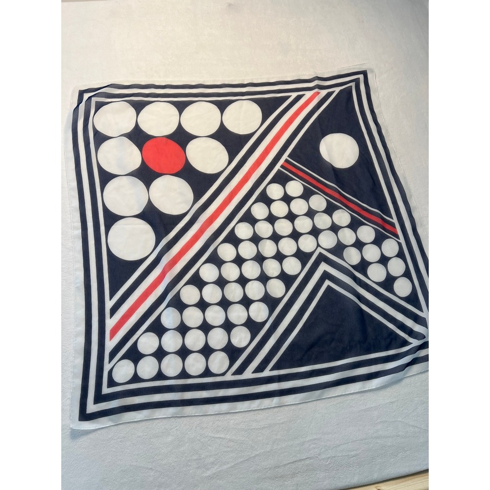 Square Scarf Geometric Mod Polka Dot Navy White Red Neckerchief Retro Twee Artsy